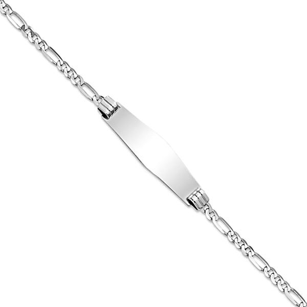 14K White Gold Engravable ID Bracelet with 2.75mm Figaro Chain