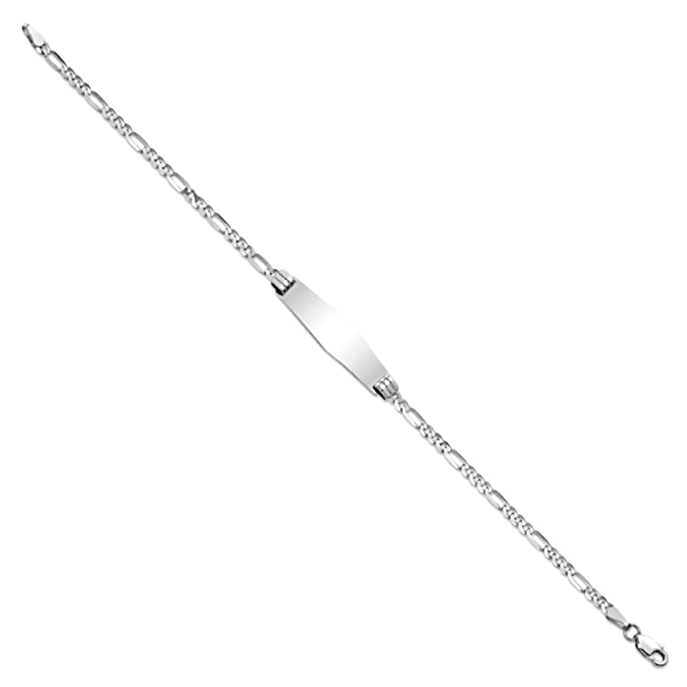 14K White Gold Engravable ID Bracelet with 2.75mm Figaro Chain