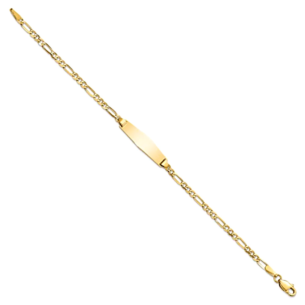 14K Yellow Gold Engravable ID Bracelet with 2.5mm Figaro Chain