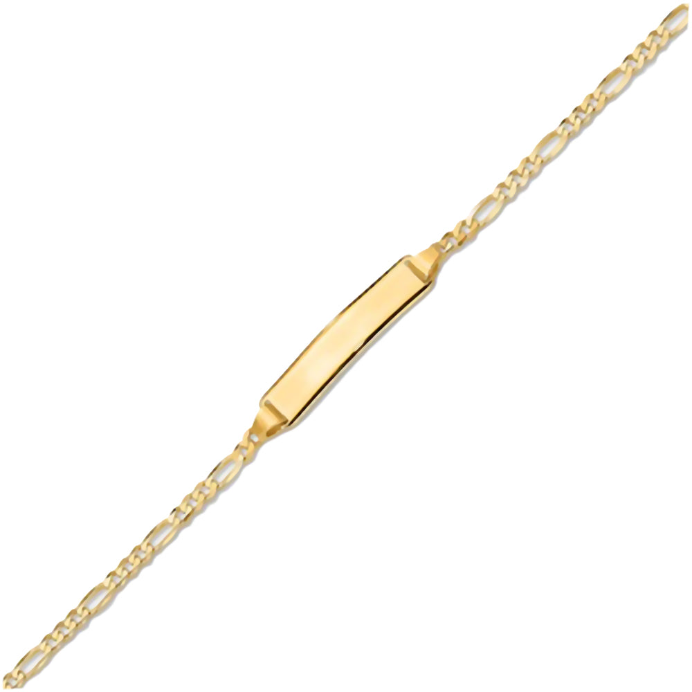 14K Yellow Gold Engravable Bar and 2.5mm Figaro Chain Bracelet