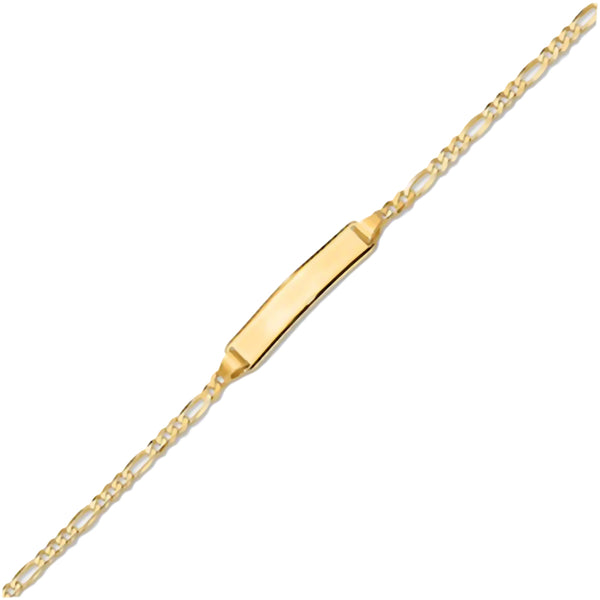 14K Yellow Gold Engravable Bar and 2.5mm Figaro Chain Bracelet