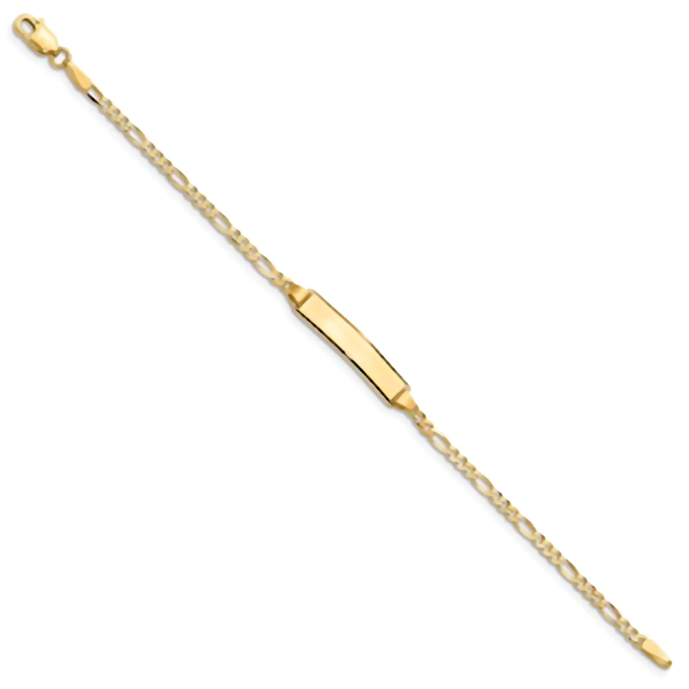 14K Yellow Gold Engravable Bar and 2.5mm Figaro Chain Bracelet