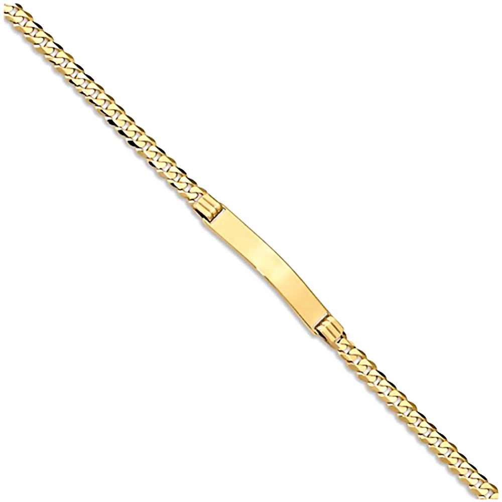 14K Yellow Gold Engravable Rectangular ID Bracelet with Curb Chain