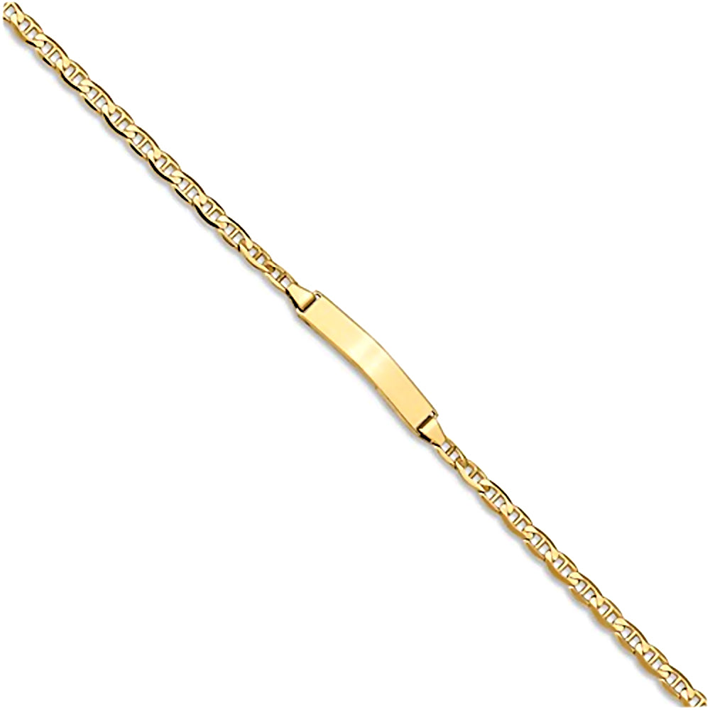 14K Yellow Gold Engravable Bar ID Bracelet with 3mm Anchor Chain