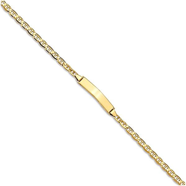 14K Yellow Gold Engravable Bar ID Bracelet with 3mm Anchor Chain