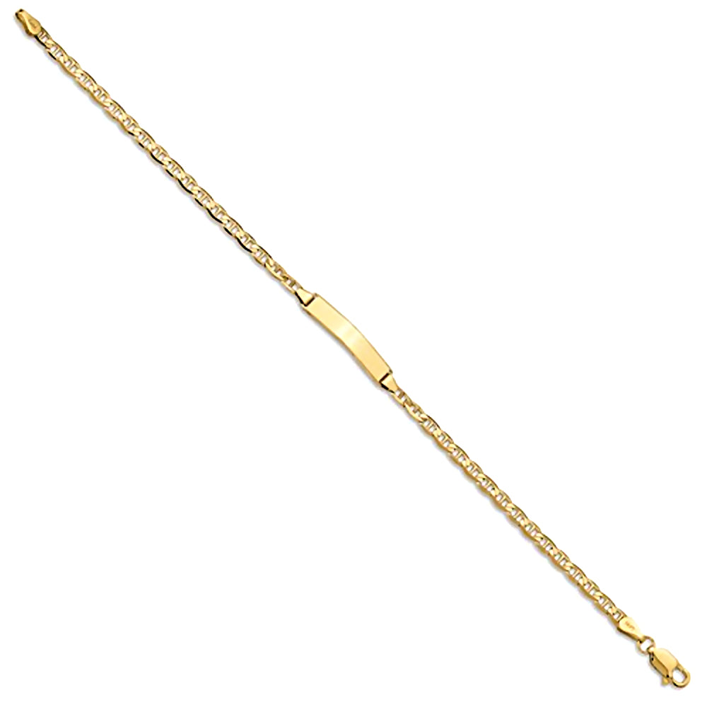14K Yellow Gold Engravable Bar ID Bracelet with 3mm Anchor Chain