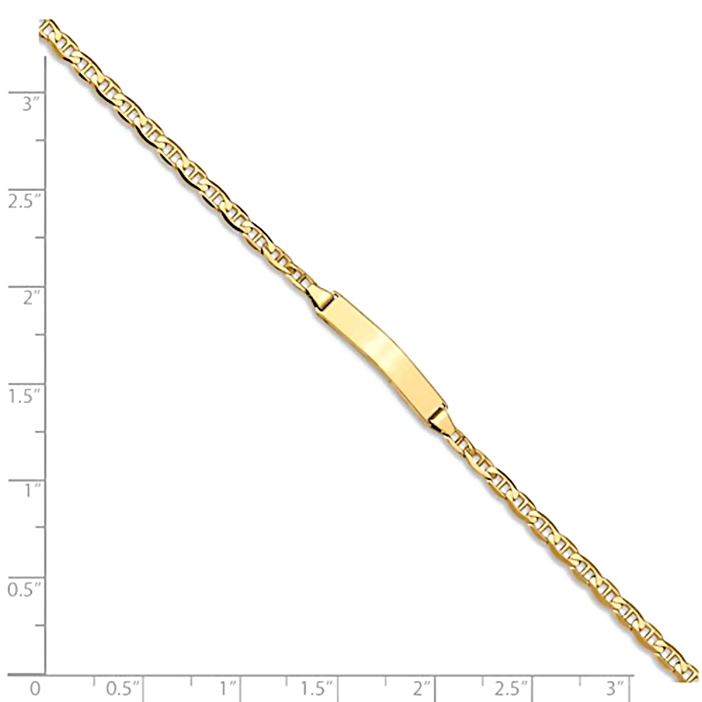 14K Yellow Gold Engravable Bar ID Bracelet with 3mm Anchor Chain