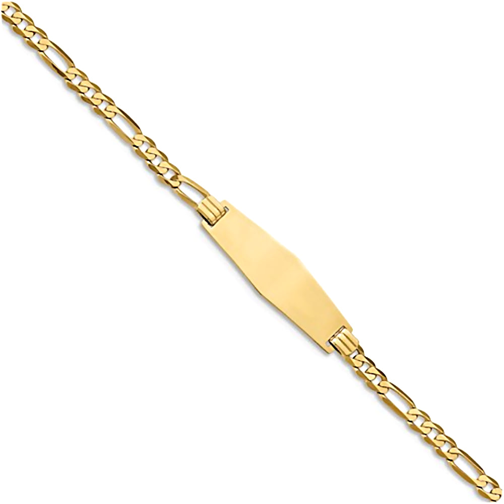 14K Yellow Gold Engravable ID Bracelet with 3.5mm Flat Figaro Chain
