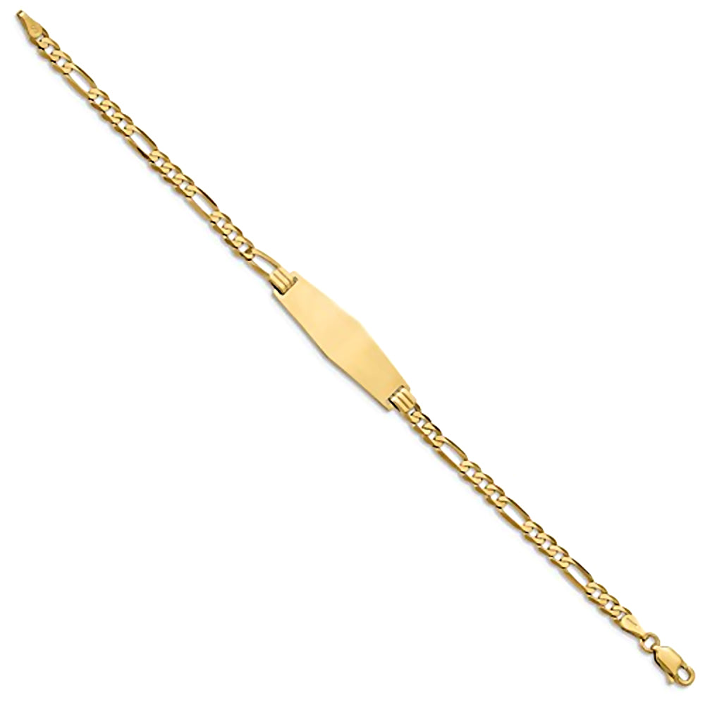 14K Yellow Gold Engravable ID Bracelet with 3.5mm Flat Figaro Chain