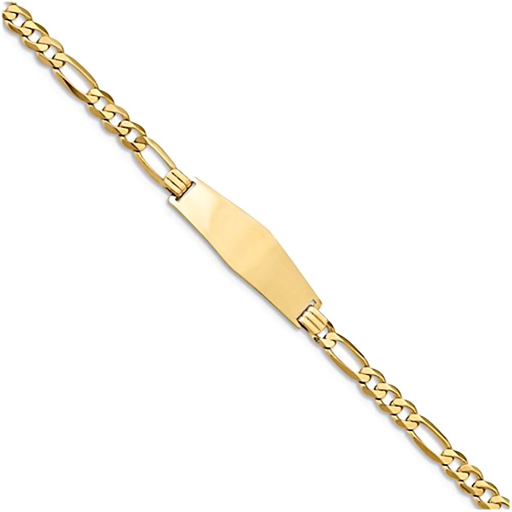 14K Yellow Gold Engravable ID Bracelet with 4,5mm Flat Figaro Chain