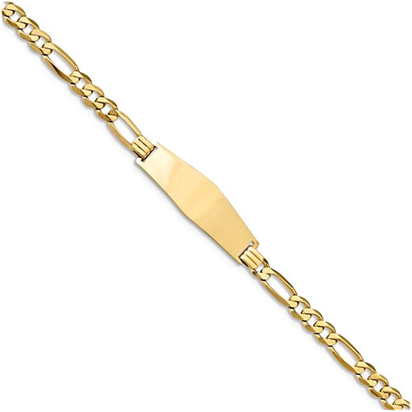 14K Yellow Gold Engravable ID Bracelet with 4,5mm Flat Figaro Chain