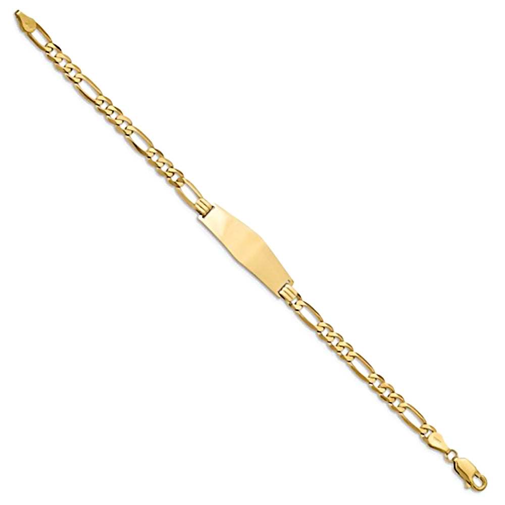 14K Yellow Gold Engravable ID Bracelet with 4,5mm Flat Figaro Chain