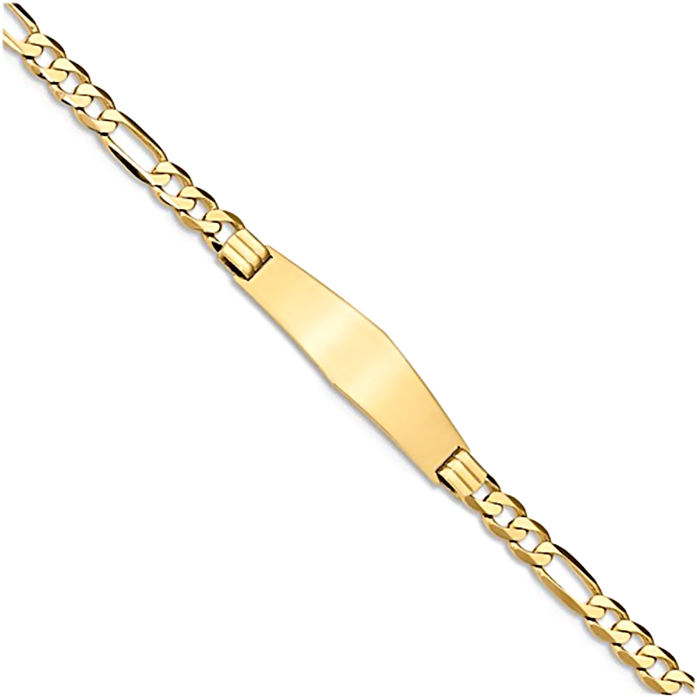 14K Yellow Gold Engravable ID Bracelet with 5mm Flat Figaro Chain