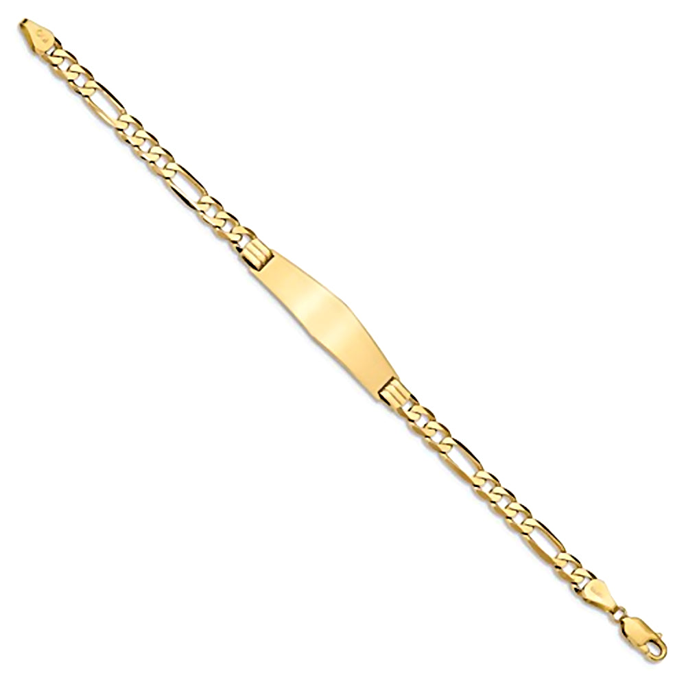 14K Yellow Gold Engravable ID Bracelet with 5mm Flat Figaro Chain
