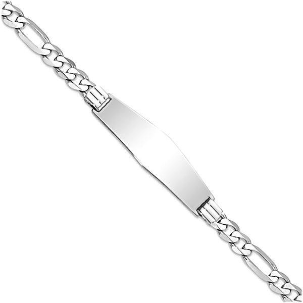 14K White Gold Engravable ID Bracelet with 5mm Figaro Chain