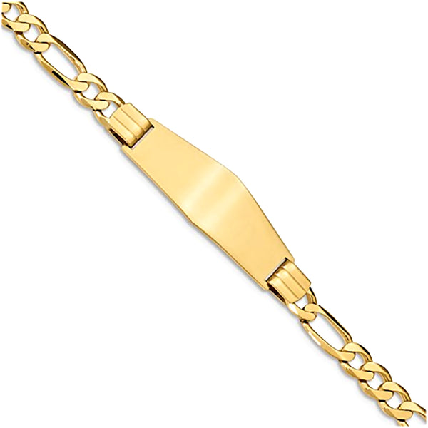 14K Yellow Gold Engravable ID Bracelet with 6mm Flat Figaro Chain
