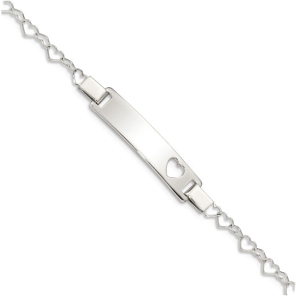 Sterling Silver Engravable ID Bar with Heart Cutout and Heart Chain Bracelet