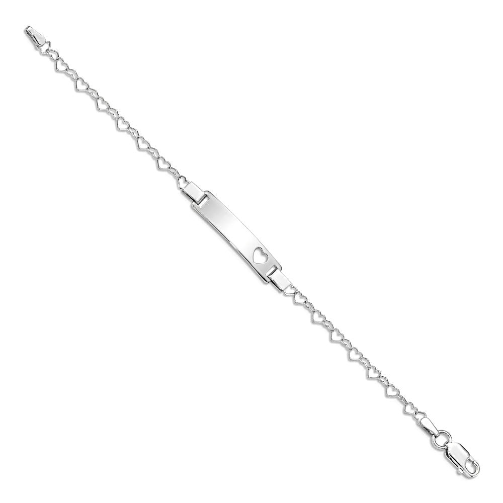 Sterling Silver Engravable ID Bar with Heart Cutout and Heart Chain Bracelet