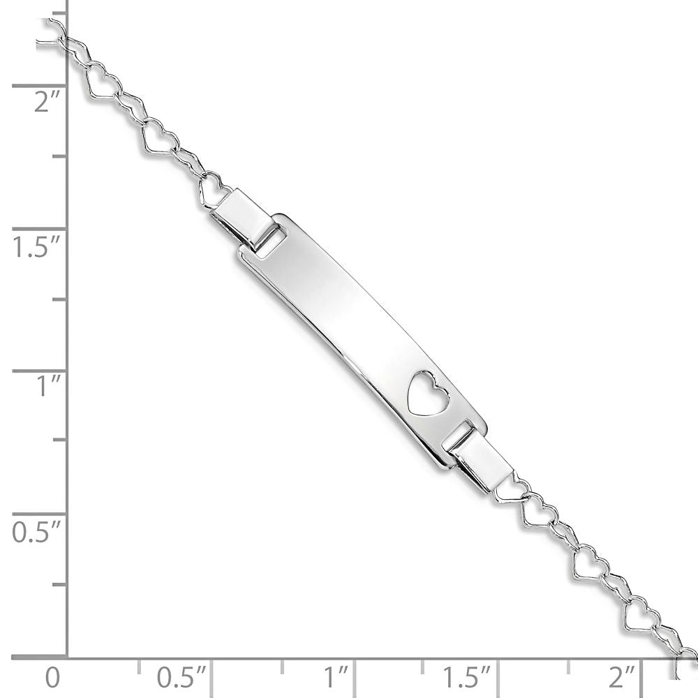Sterling Silver Engravable ID Bar with Heart Cutout and Heart Chain Bracelet