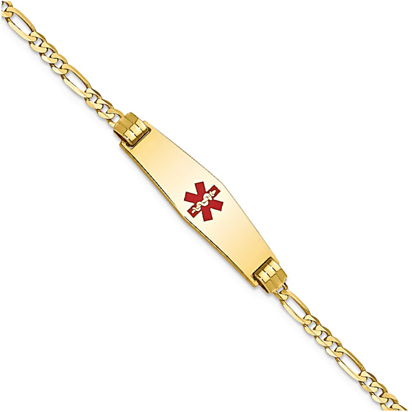 14K Yellow Gold Engravable Medical Alert ID Bracelet with 2.0mm Figaro Chain