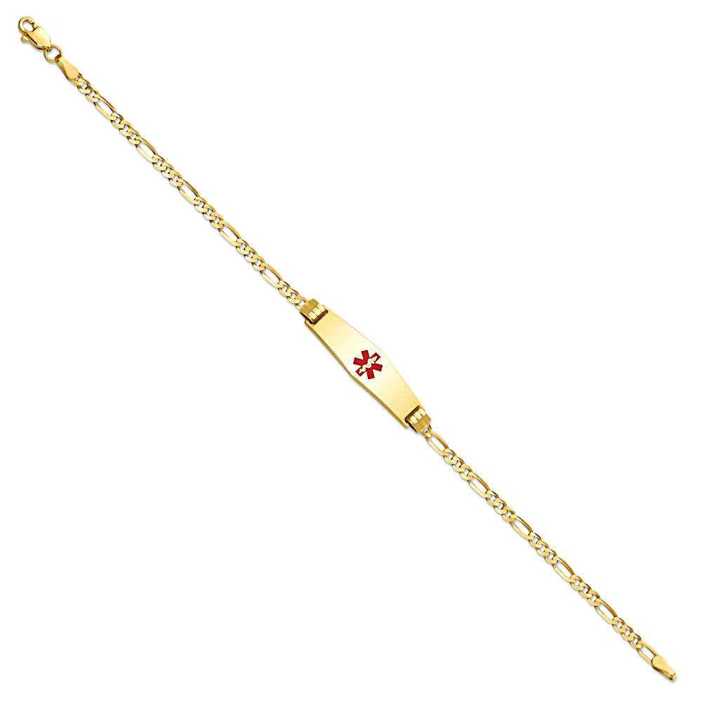 14K Yellow Gold Engravable Medical Alert ID Bracelet with 2.5mm Figaro Chain