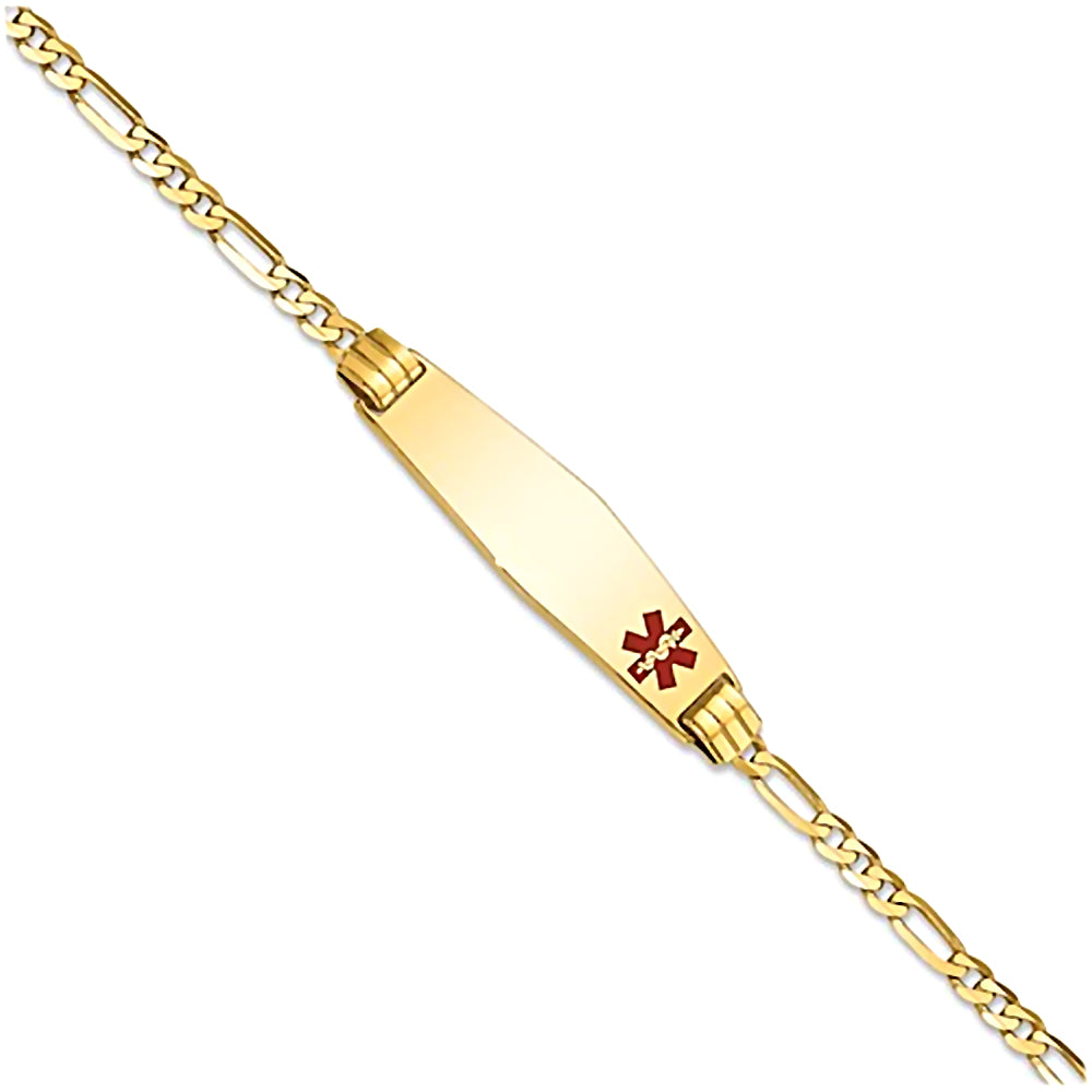 14K Yellow Gold Engravable Medical Alert ID Bracelet with 2.5mm Figaro Chain
