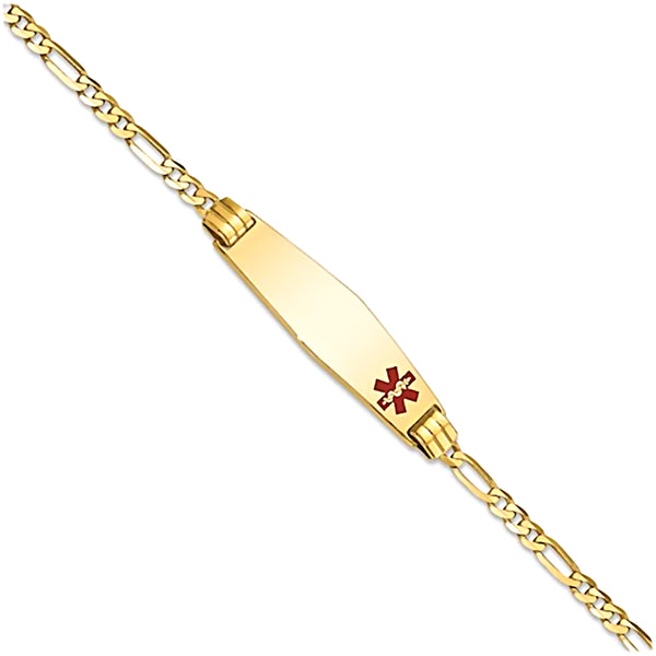 14K Yellow Gold Engravable Medical Alert ID Bracelet with 2.5mm Figaro Chain