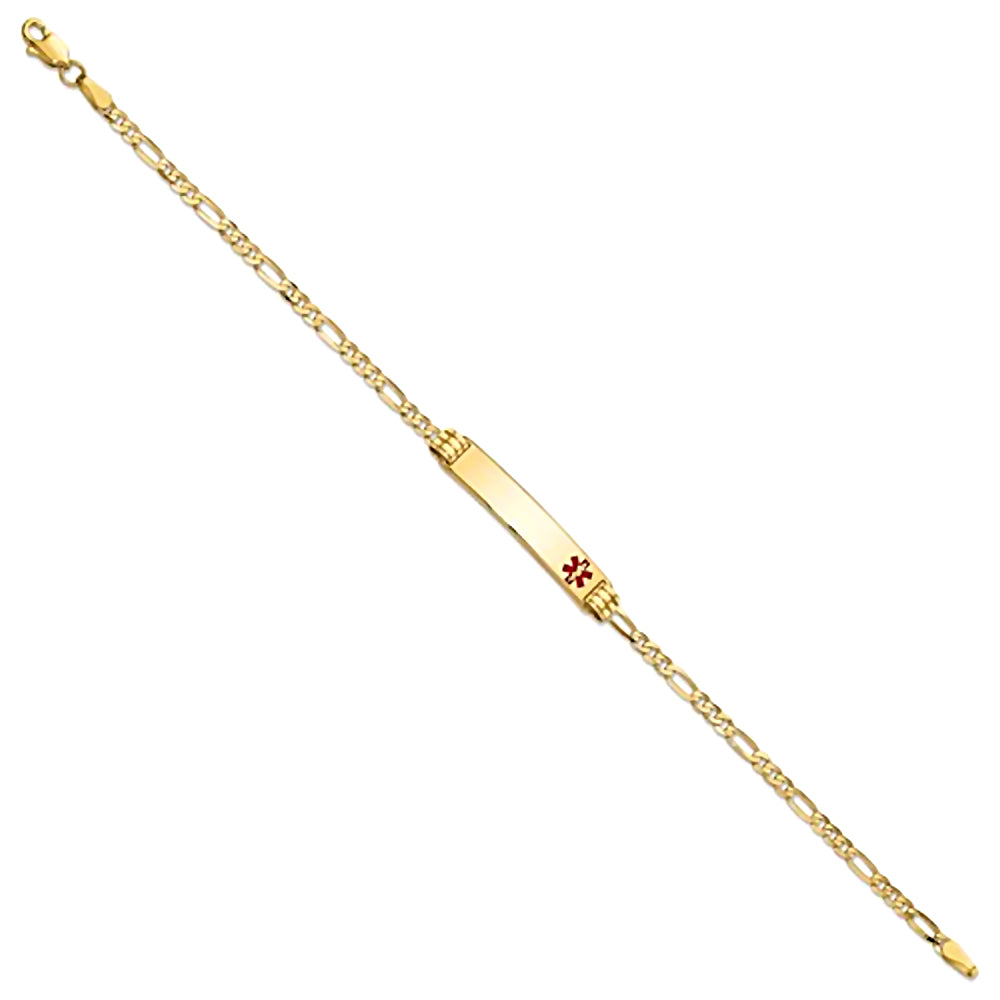 14K Yellow Gold Engravable Medical Alert ID Bracelet with 2.5mm Figaro Chain