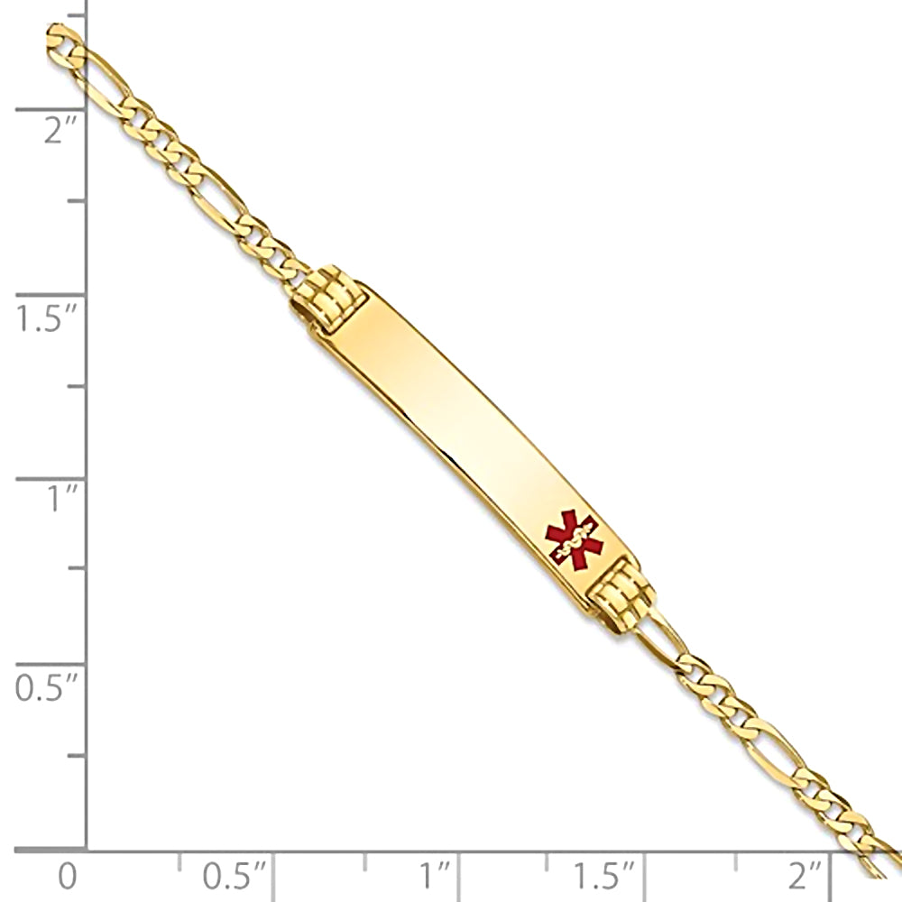 14K Yellow Gold Engravable Medical Alert ID Bracelet with 2.5mm Figaro Chain