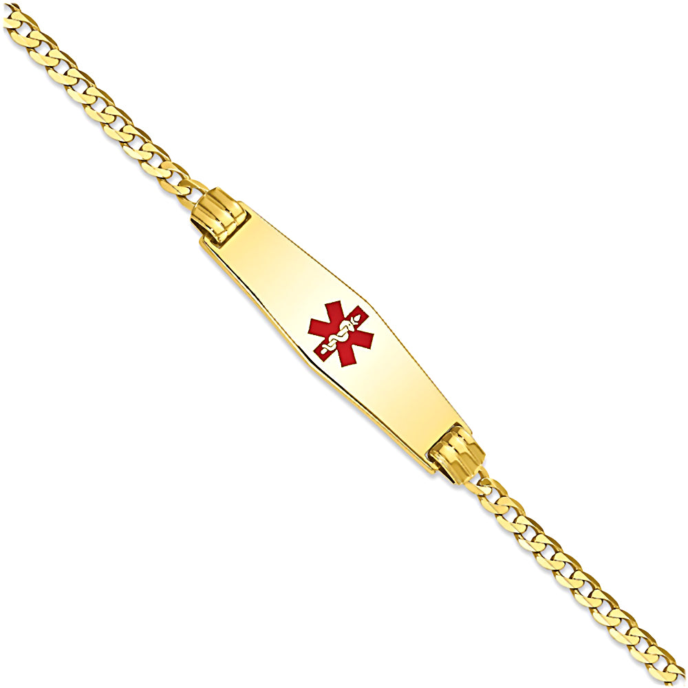 14K Yellow Gold Engravable Medical Alert ID Bracelet with 2.5mm Curb Chain