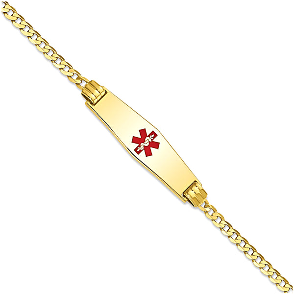 14K Yellow Gold Engravable Medical Alert ID Bracelet with 2.5mm Curb Chain