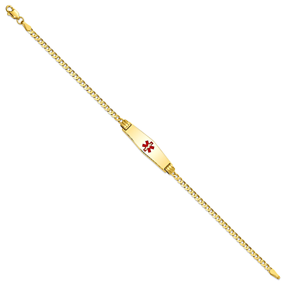 14K Yellow Gold Engravable Medical Alert ID Bracelet with 2.5mm Curb Chain