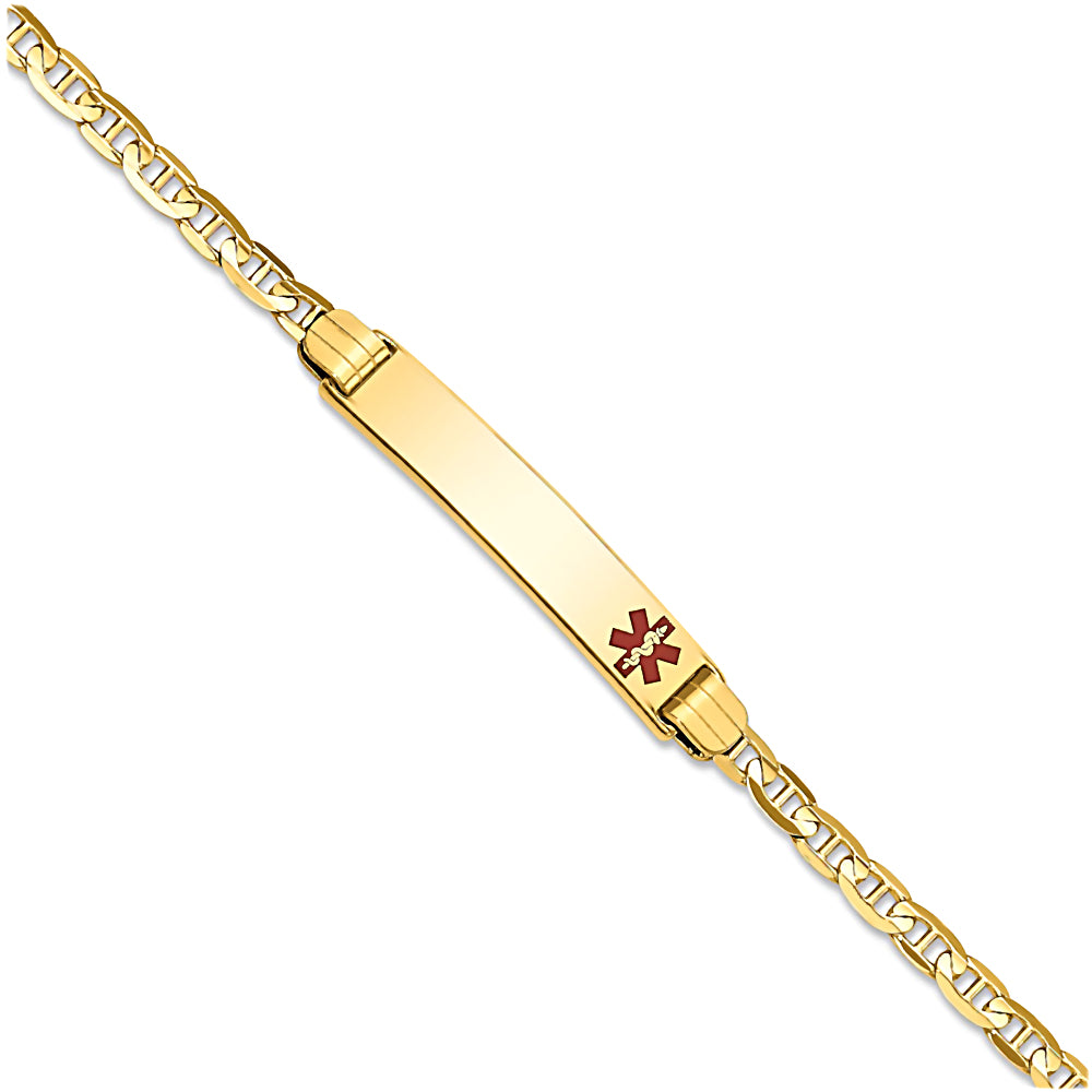 14K Yellow Gold Engravable Medical Alert ID Bracelet with 3.2mm Marina Chain