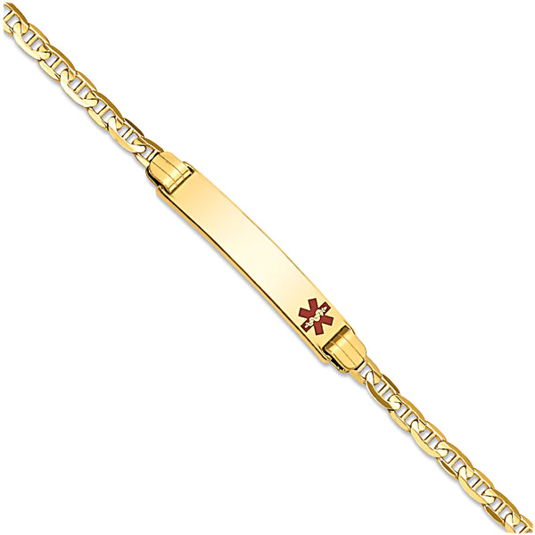 14K Yellow Gold Engravable Medical Alert ID Bracelet with 3.2mm Marina Chain
