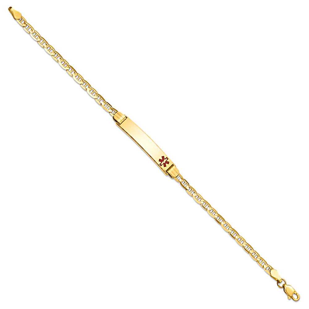 14K Yellow Gold Engravable Medical Alert ID Bracelet with 3.2mm Marina Chain