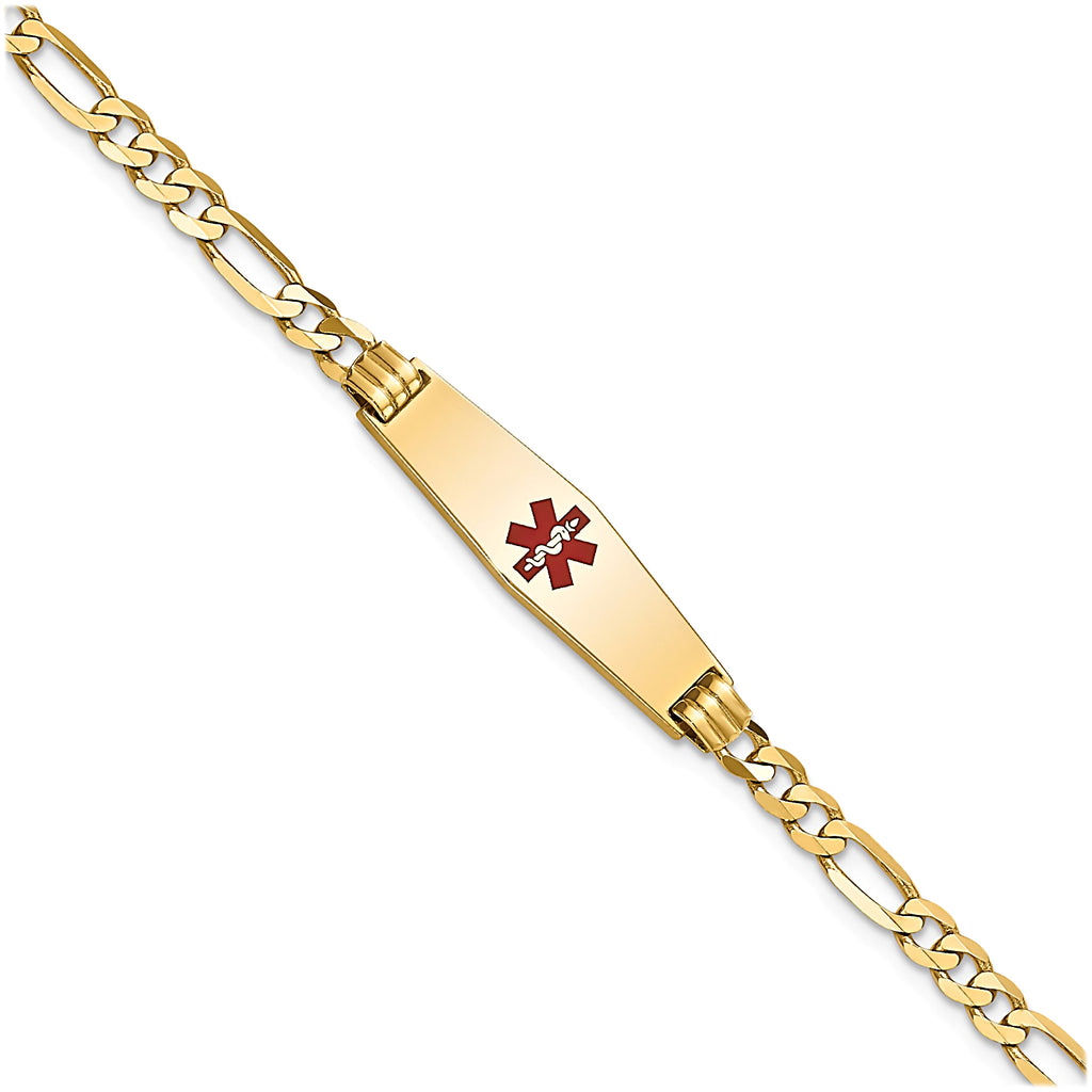 14K Yellow Gold Engravable Medical Alert ID Bracelet with 3.5mm Figaro Chain
