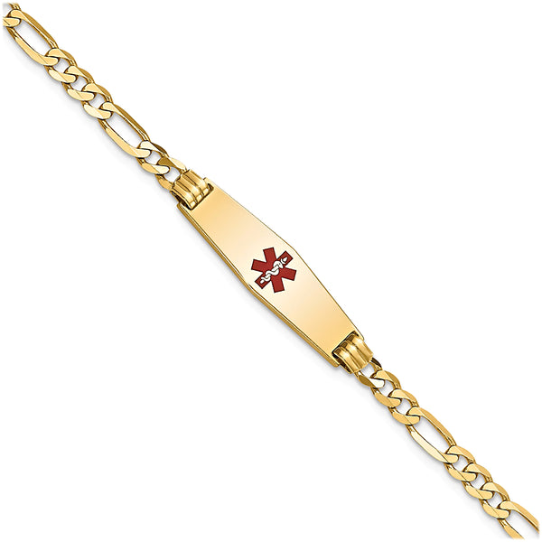 14K Yellow Gold Engravable Medical Alert ID Bracelet with 3.5mm Figaro Chain
