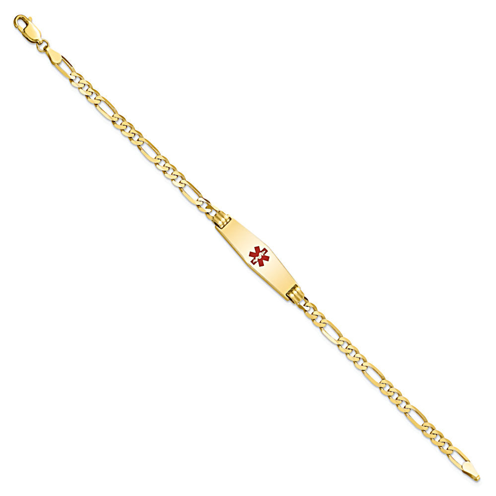14K Yellow Gold Engravable Medical Alert ID Bracelet with 3.5mm Figaro Chain