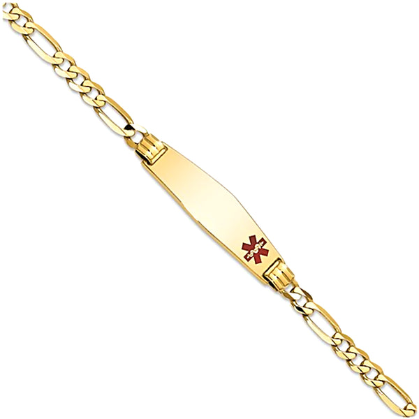 14K Yellow Gold Engravable Medical Alert ID Bracelet with 3.5mm Figaro Chain