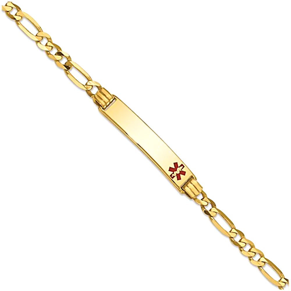 14K Yellow Gold Engravable Medical Alert ID Bracelet with 3.5mm Figaro Chain