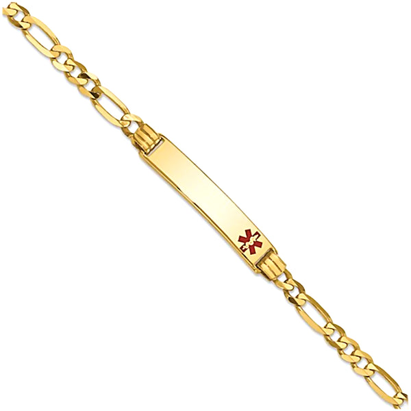 14K Yellow Gold Engravable Medical Alert ID Bracelet with 4.5mm Figaro Chain