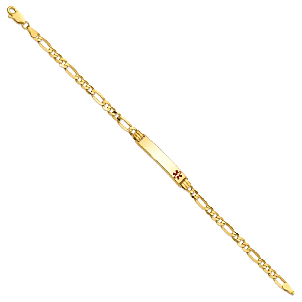 14K Yellow Gold Engravable Medical Alert ID Bracelet with 3.5mm Figaro Chain