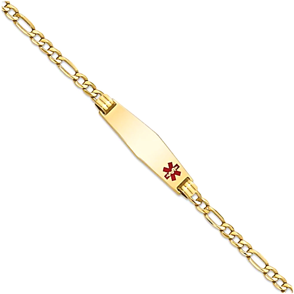 14K Yellow Gold Engravable Medical Alert ID Bracelet with 3.2mm Figaro Chain