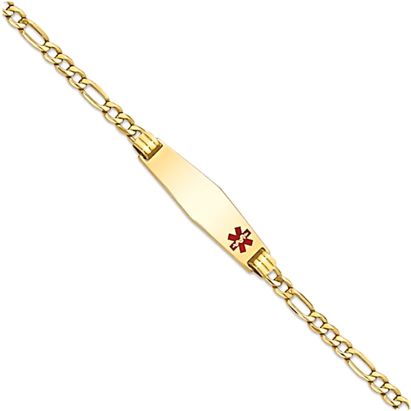 14K Yellow Gold Engravable Medical Alert ID Bracelet with 3.2mm Figaro Chain