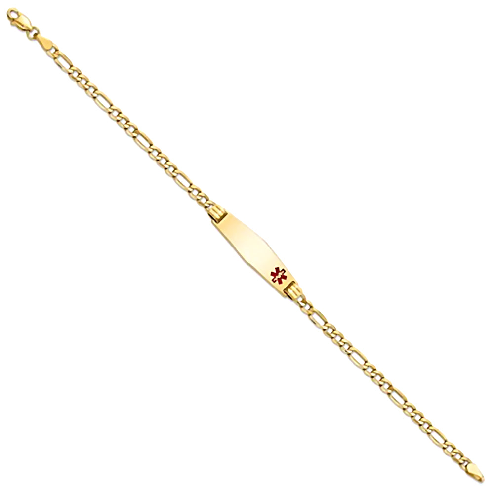 14K Yellow Gold Engravable Medical Alert ID Bracelet with 3.2mm Figaro Chain