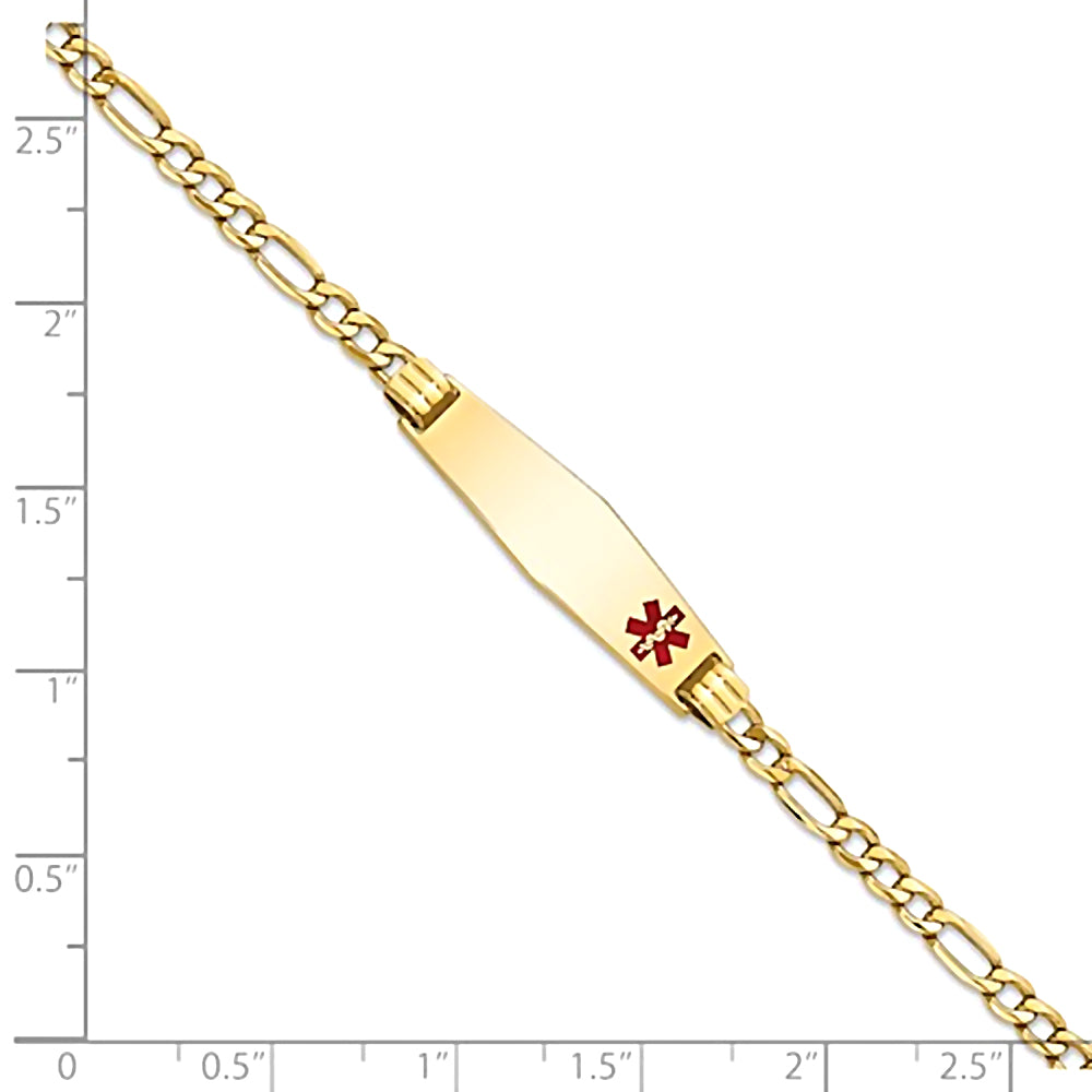14K Yellow Gold Engravable Medical Alert ID Bracelet with 3.2mm Figaro Chain