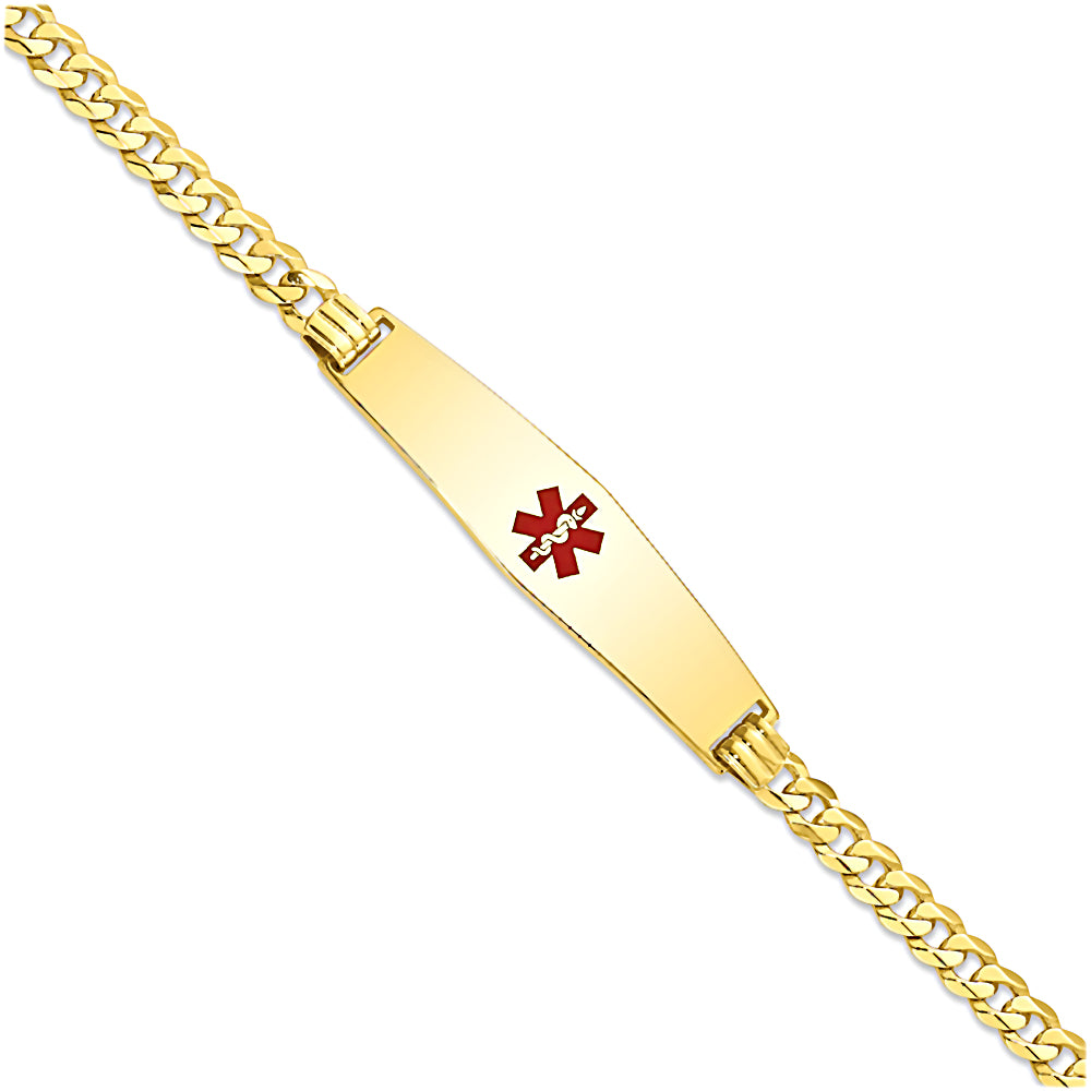 14K Yellow Gold Engravable Medical Alert ID Bracelet with 3.5mm Curb Chain