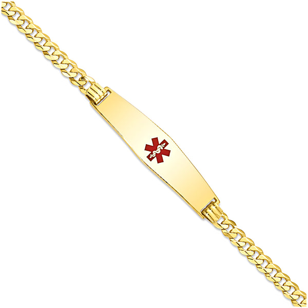 14K Yellow Gold Engravable Medical Alert ID Bracelet with 3.5mm Curb Chain