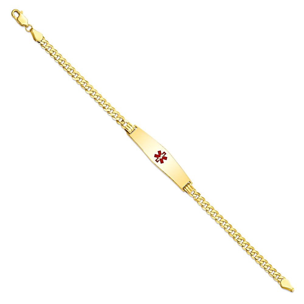 14K Yellow Gold Engravable Medical Alert ID Bracelet with 3.5mm Curb Chain