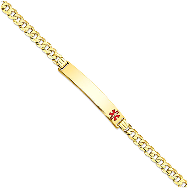 14K Yellow Gold Engravable Medical Bar ID Bracelet with Curb Chain